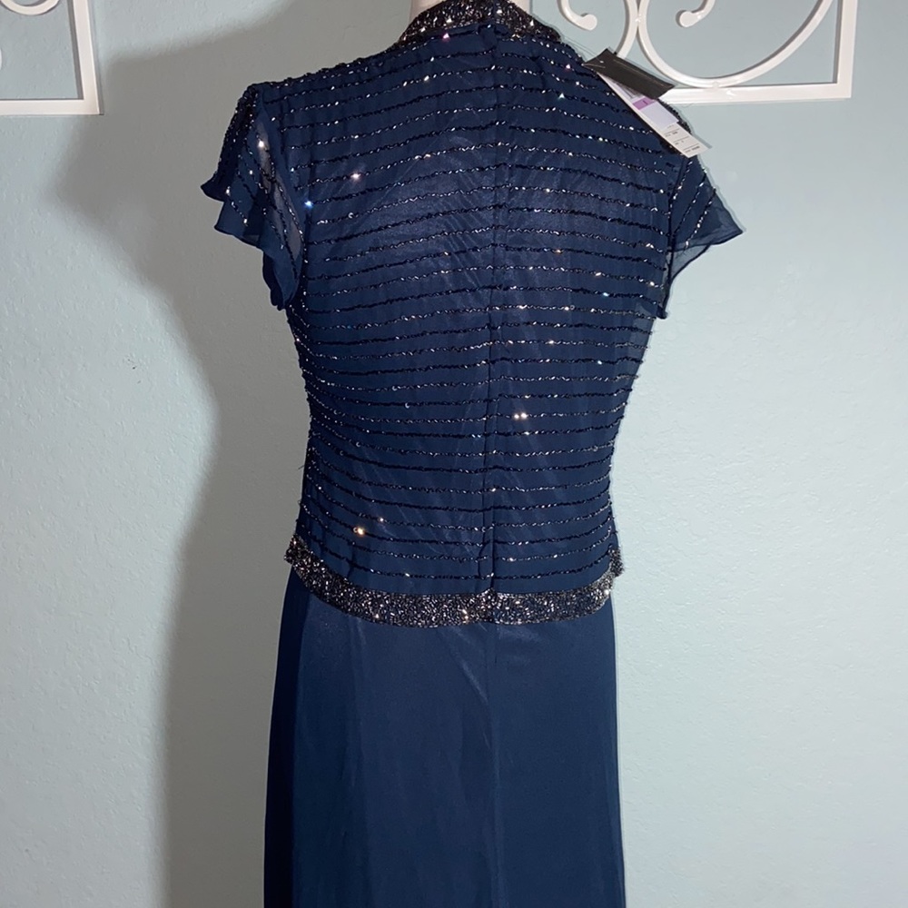 Nwt JKara  Navy Chiffon Embellished Evening Dress Gown - Picture 12 of 14